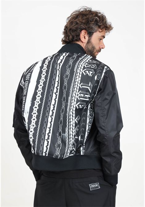 Black men's bomber jacket with Chromo Couture print VERSACE JEANS COUTURE | 77GAS405CQD58L01